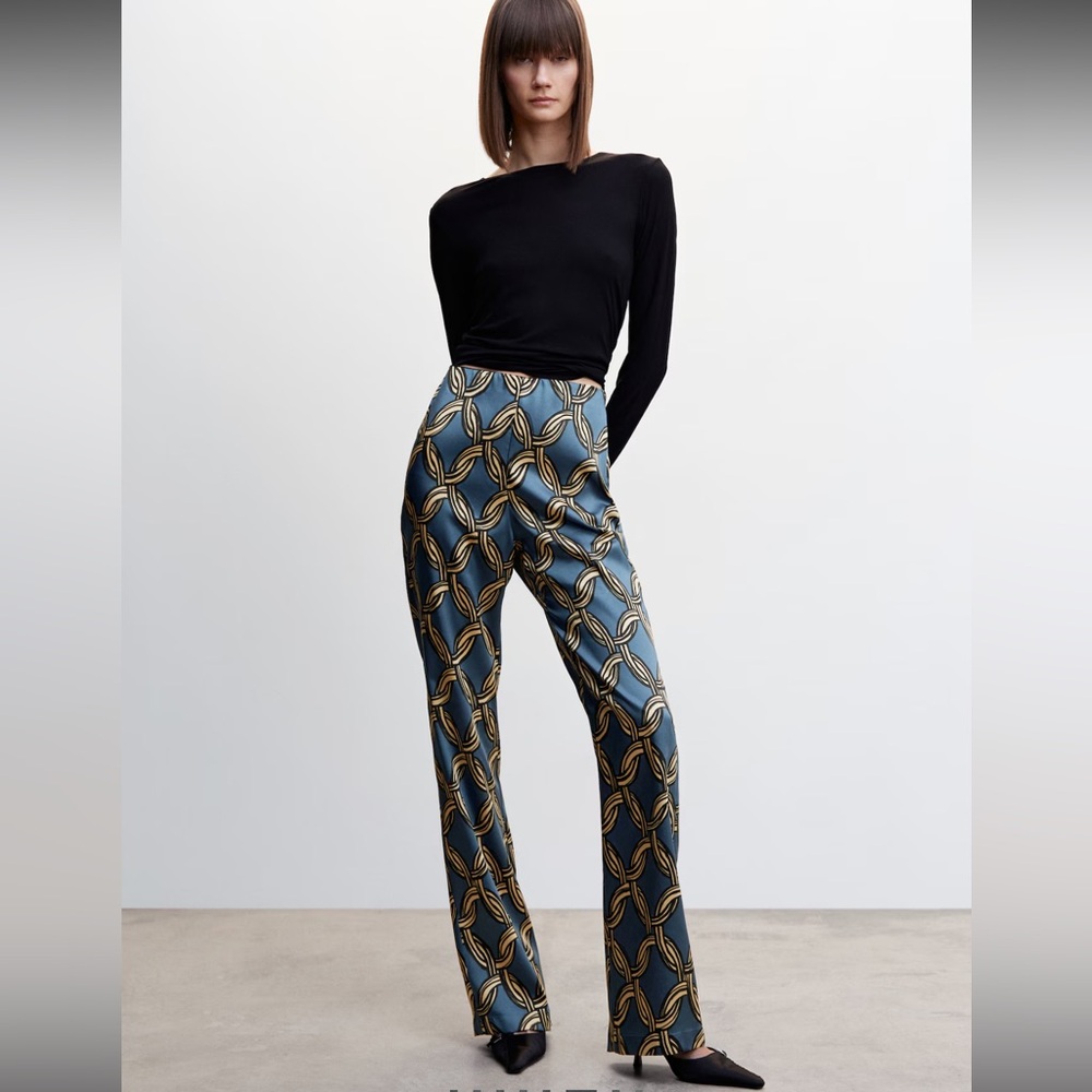 NWT Mango MNG geometric Italian fabric satin trouser pants, size medium